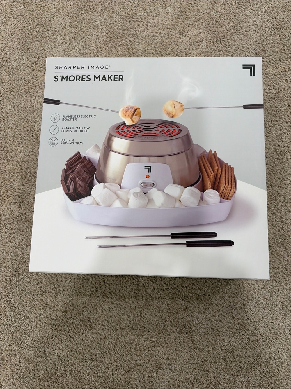 Sharper Image S'mores Maker in Silver and White with Black Fork Handles